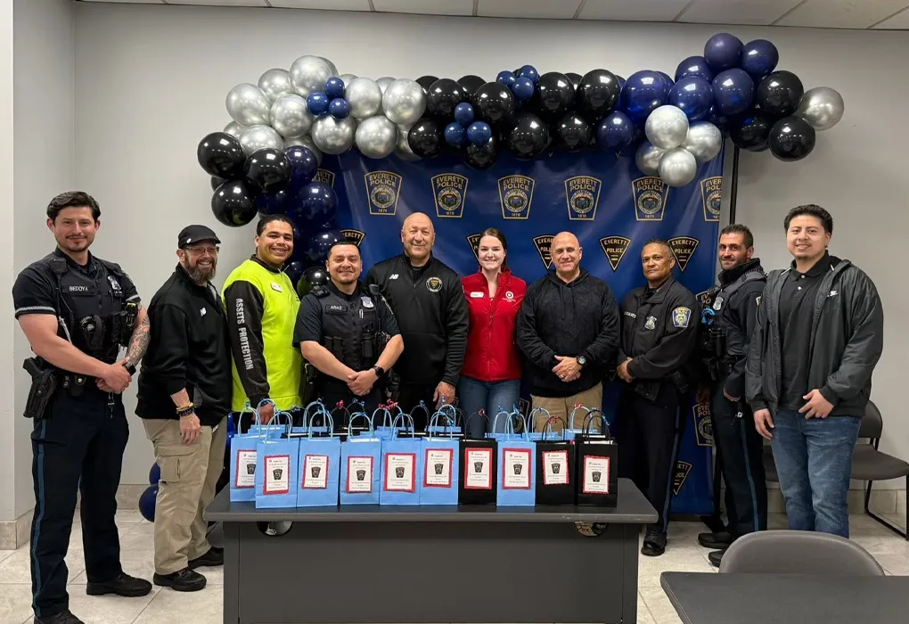 Law enforcement team with decorated gift bags